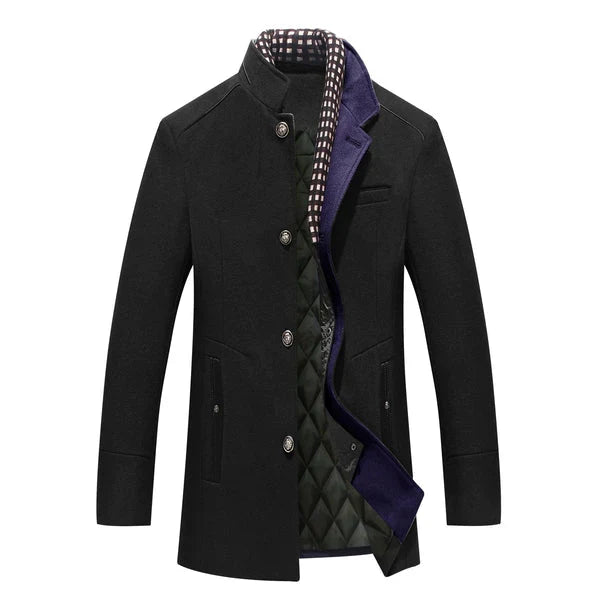 Cappotto in misto lana da uomo – Cappotto invernale spesso con doppio collo