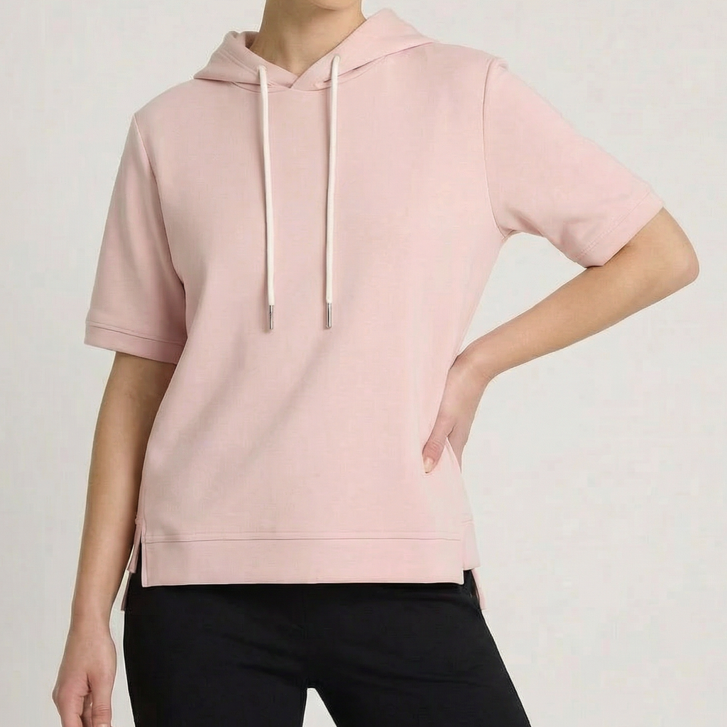 Felpa da donna con cappuccio a maniche corte - Leggera e casual