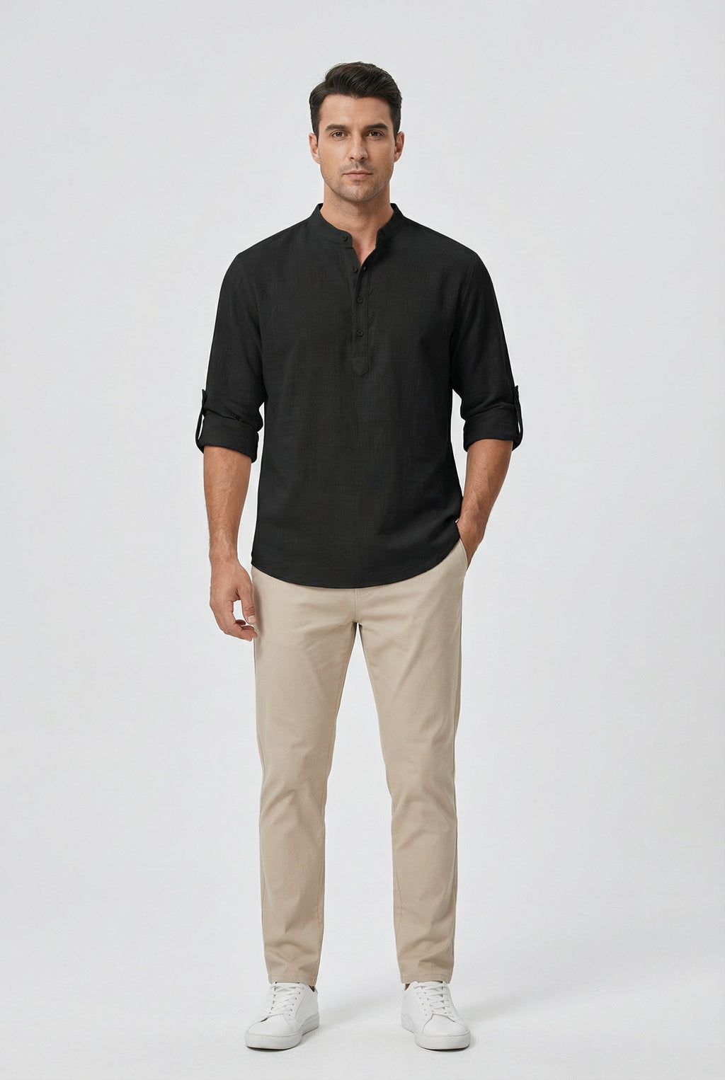 Camicia estiva da uomo in lino – Modello traspirante con maniche arrotolate