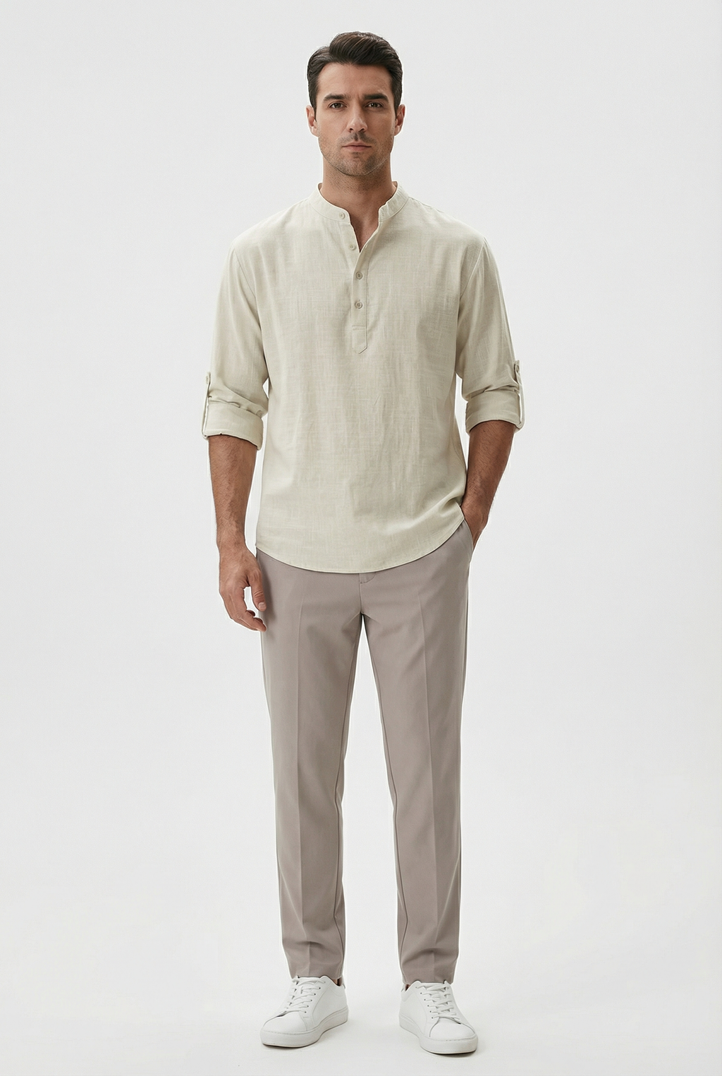 Camicia estiva da uomo in lino – Modello traspirante con maniche arrotolate