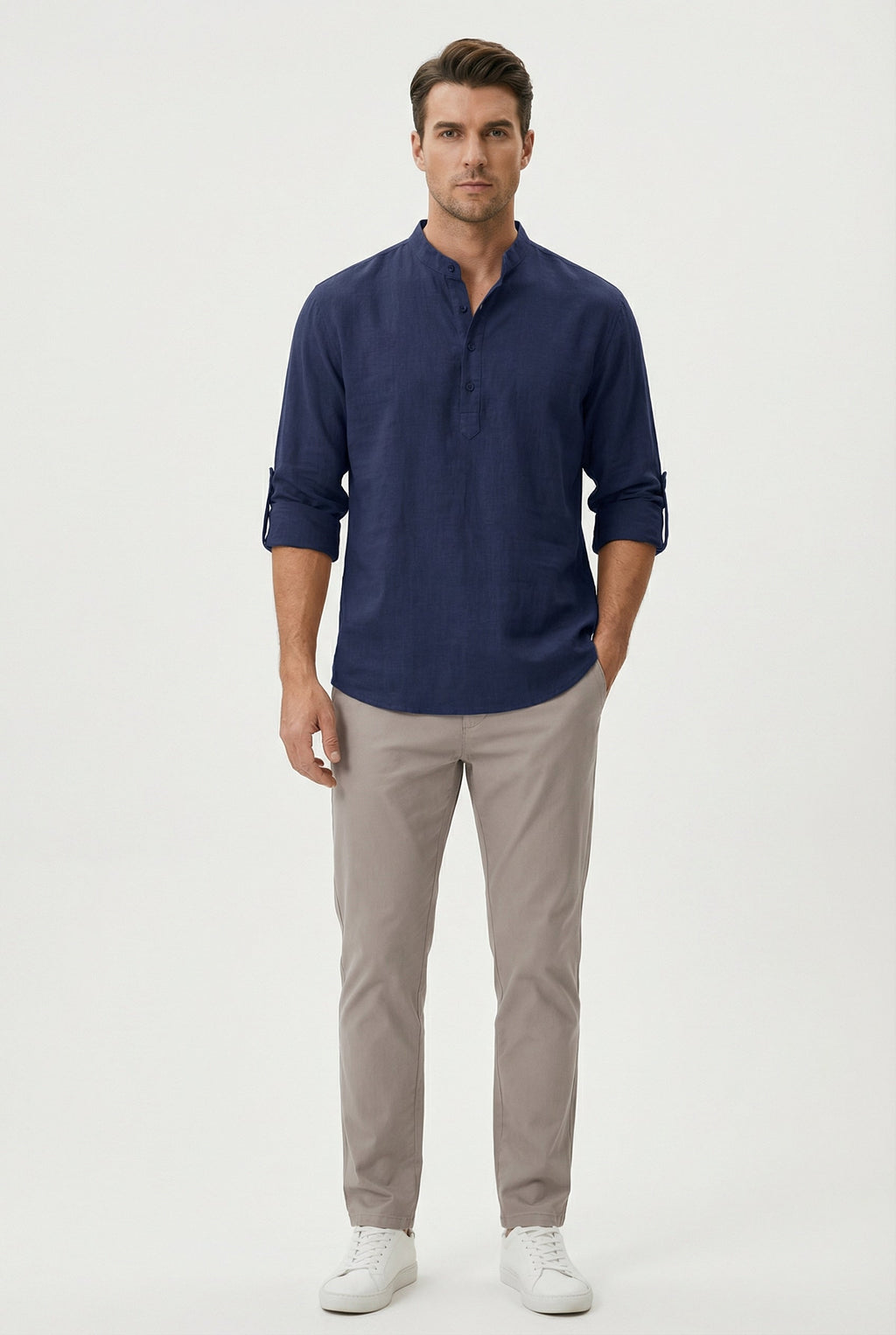 Camicia estiva da uomo in lino – Modello traspirante con maniche arrotolate
