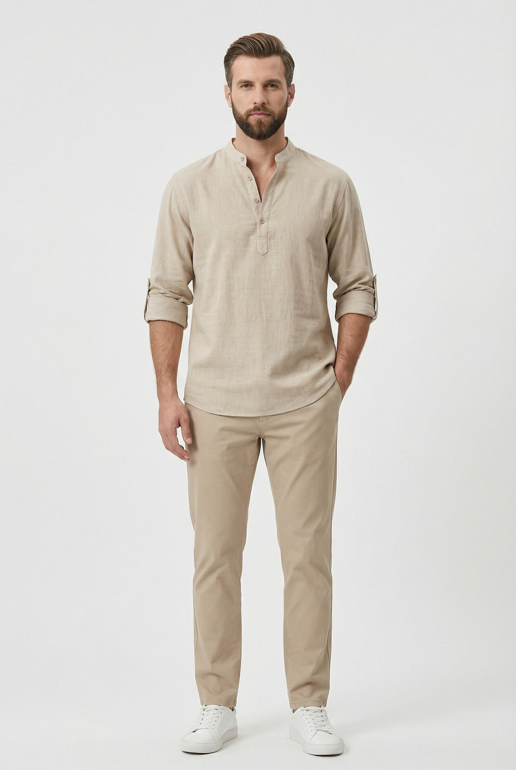 Camicia estiva da uomo in lino – Modello traspirante con maniche arrotolate
