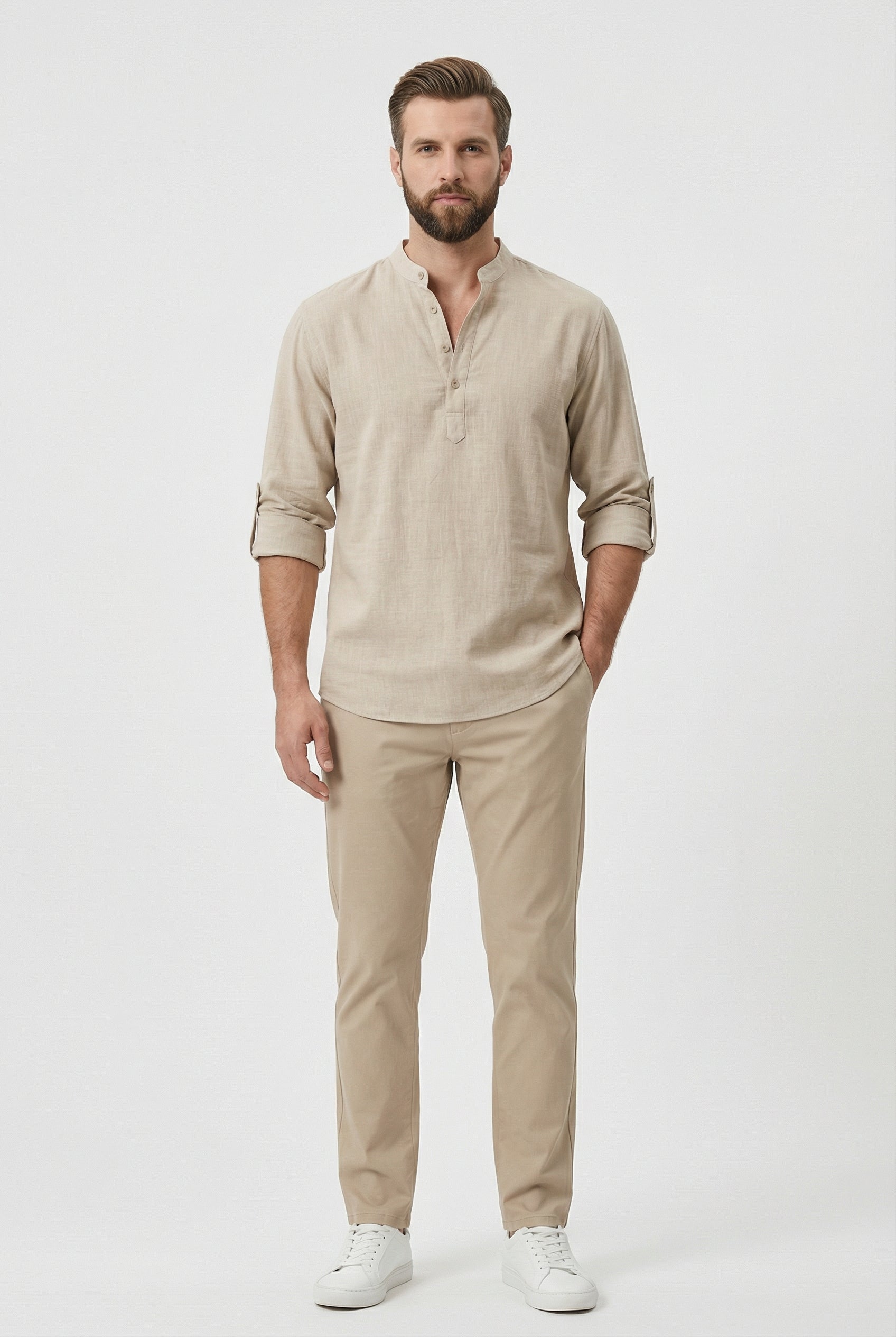 Camicia estiva da uomo in lino – Modello traspirante con maniche arrotolate