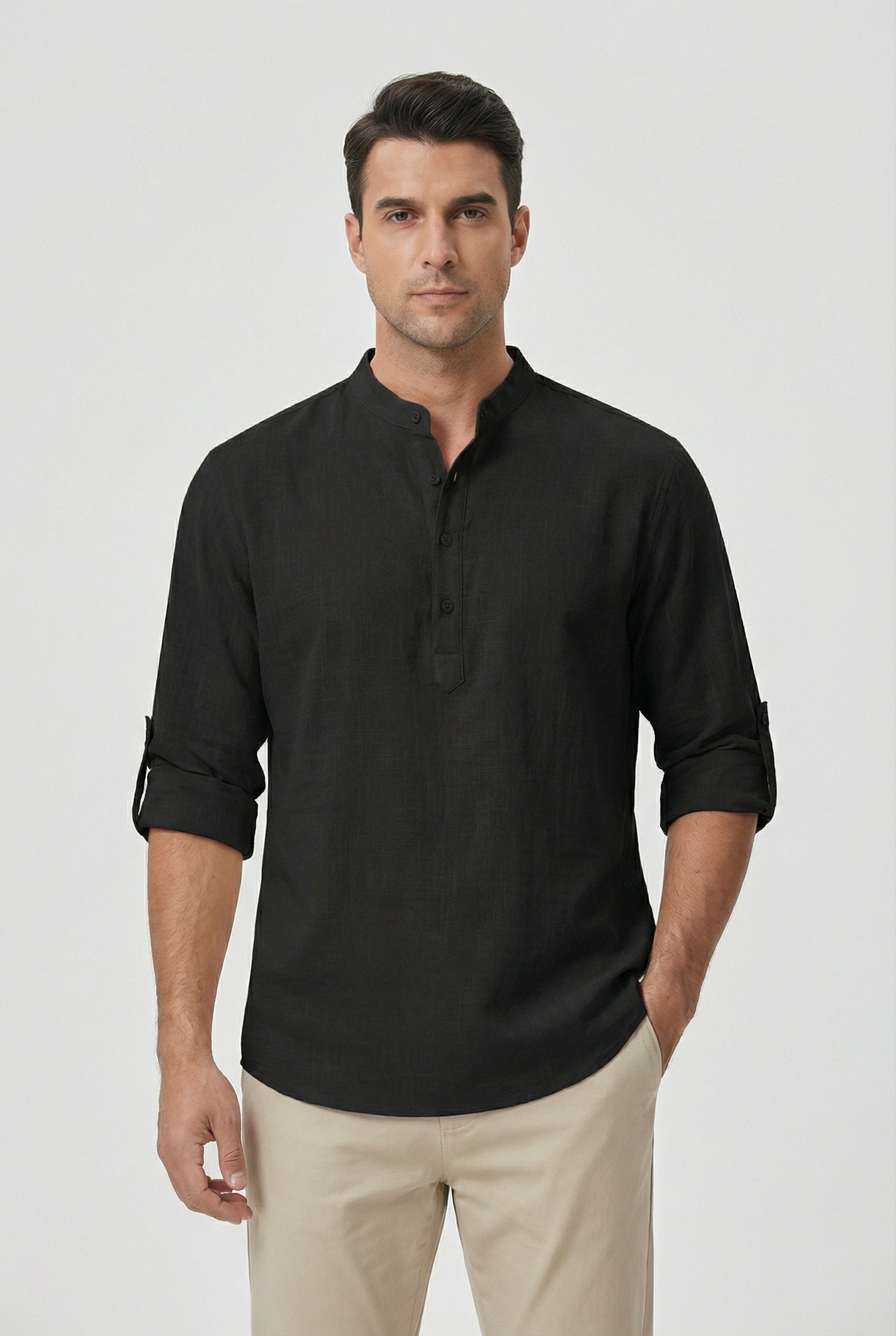 Camicia estiva da uomo in lino – Modello traspirante con maniche arrotolate