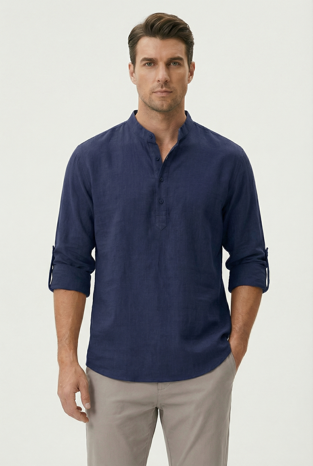 Camicia estiva da uomo in lino – Modello traspirante con maniche arrotolate