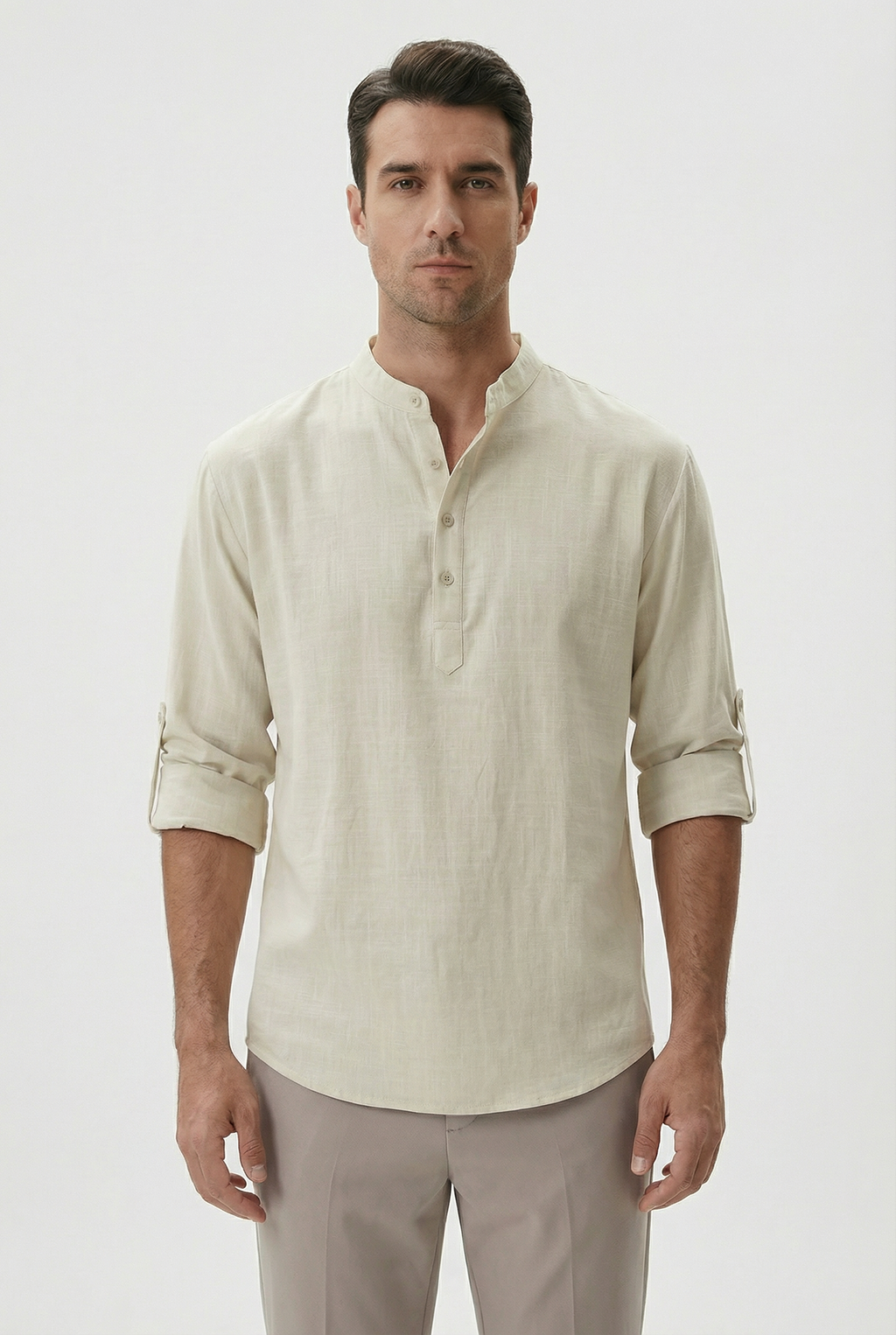 Camicia estiva da uomo in lino – Modello traspirante con maniche arrotolate