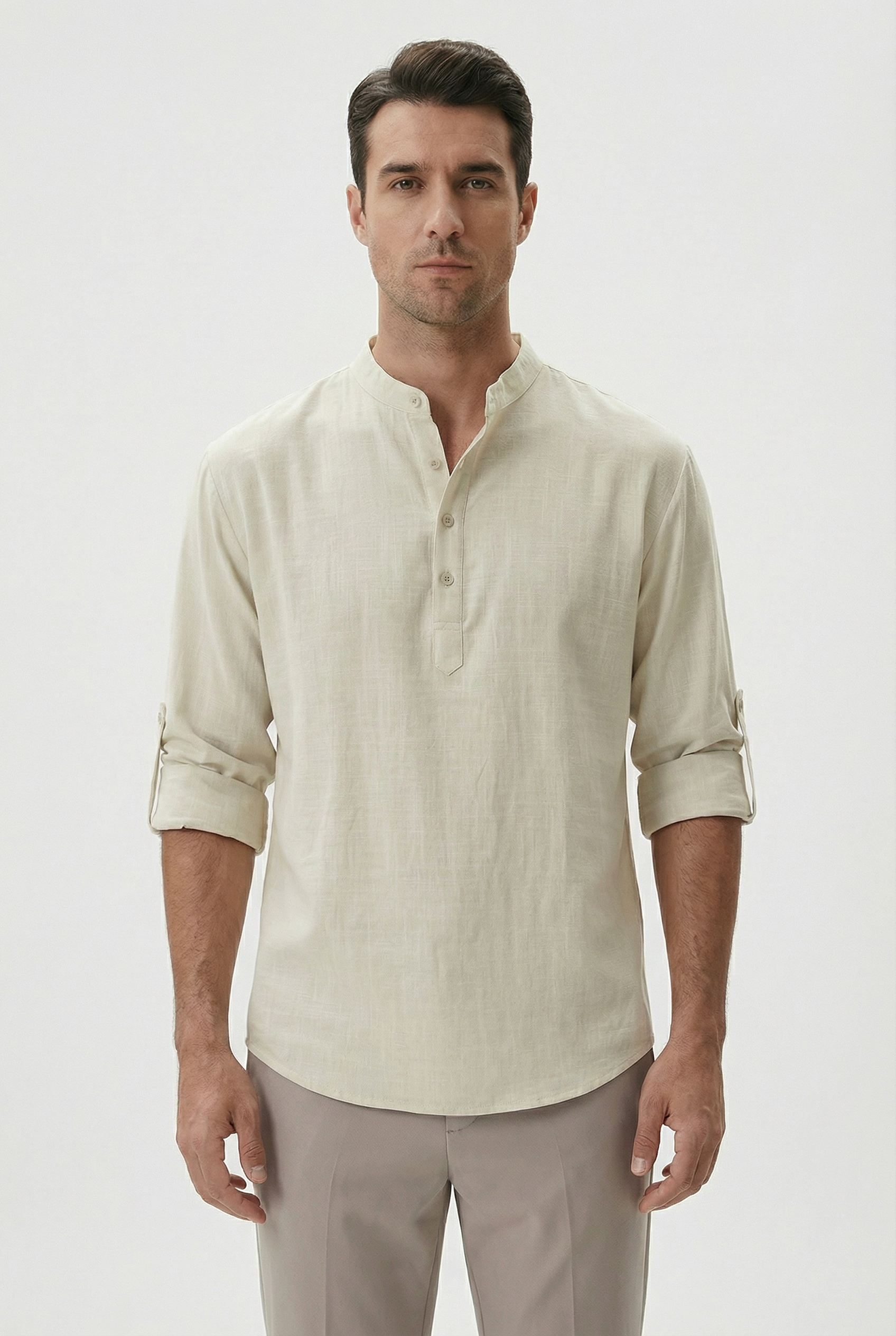 Camicia estiva da uomo in lino – Modello traspirante con maniche arrotolate
