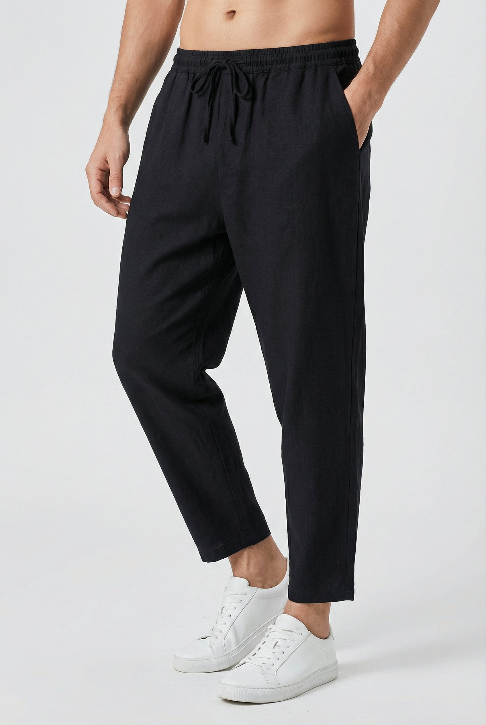 Pantaloni da uomo in misto cotone e lino – Modello estivo dalla vestibilità ampia con tasche