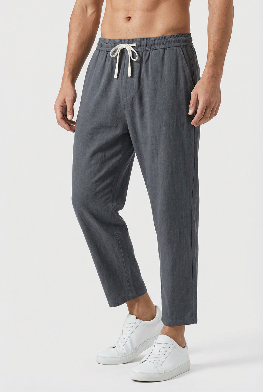Pantaloni da uomo in misto cotone e lino – Modello estivo dalla vestibilità ampia con tasche