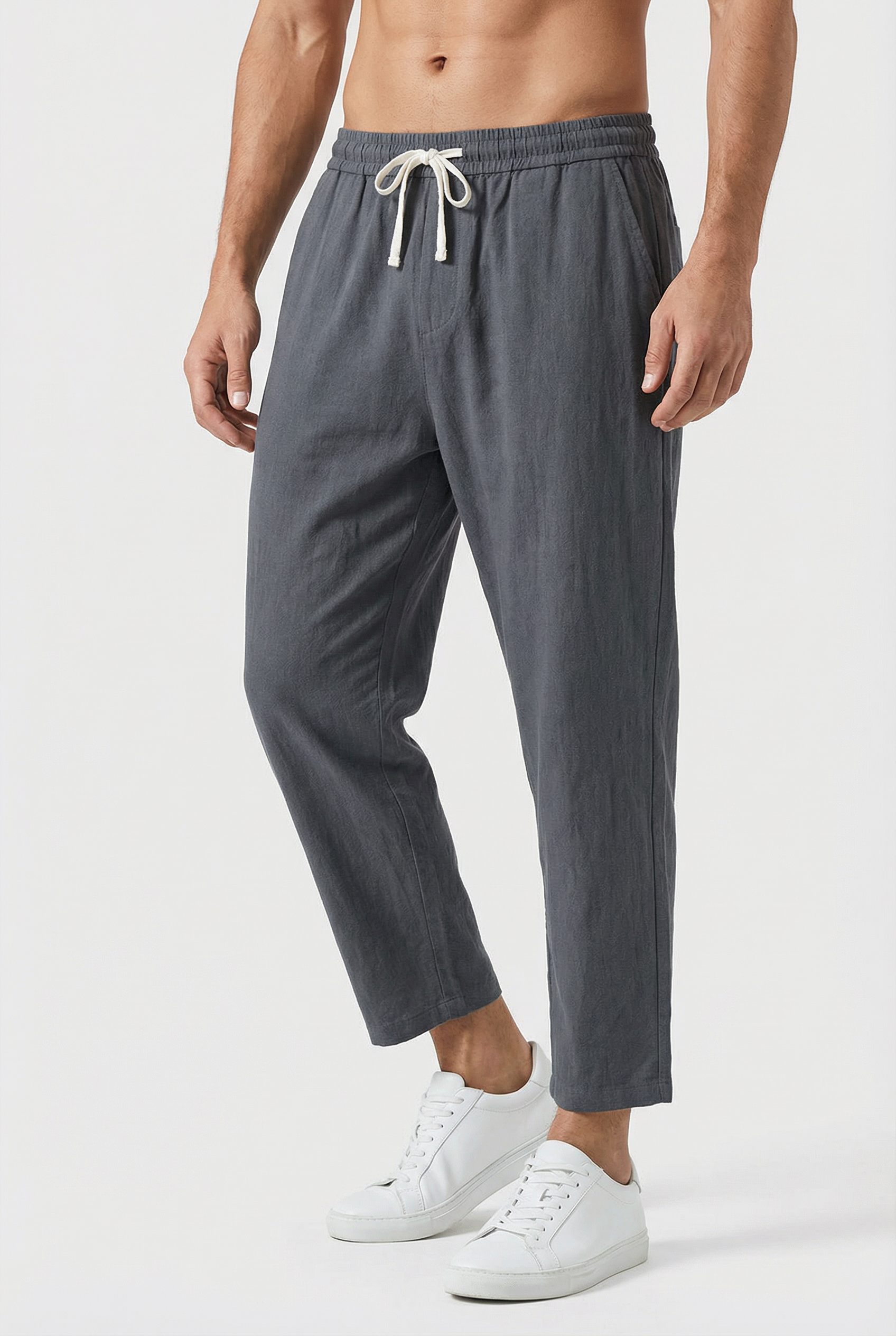 Pantaloni da uomo in misto cotone e lino – Modello estivo dalla vestibilità ampia con tasche