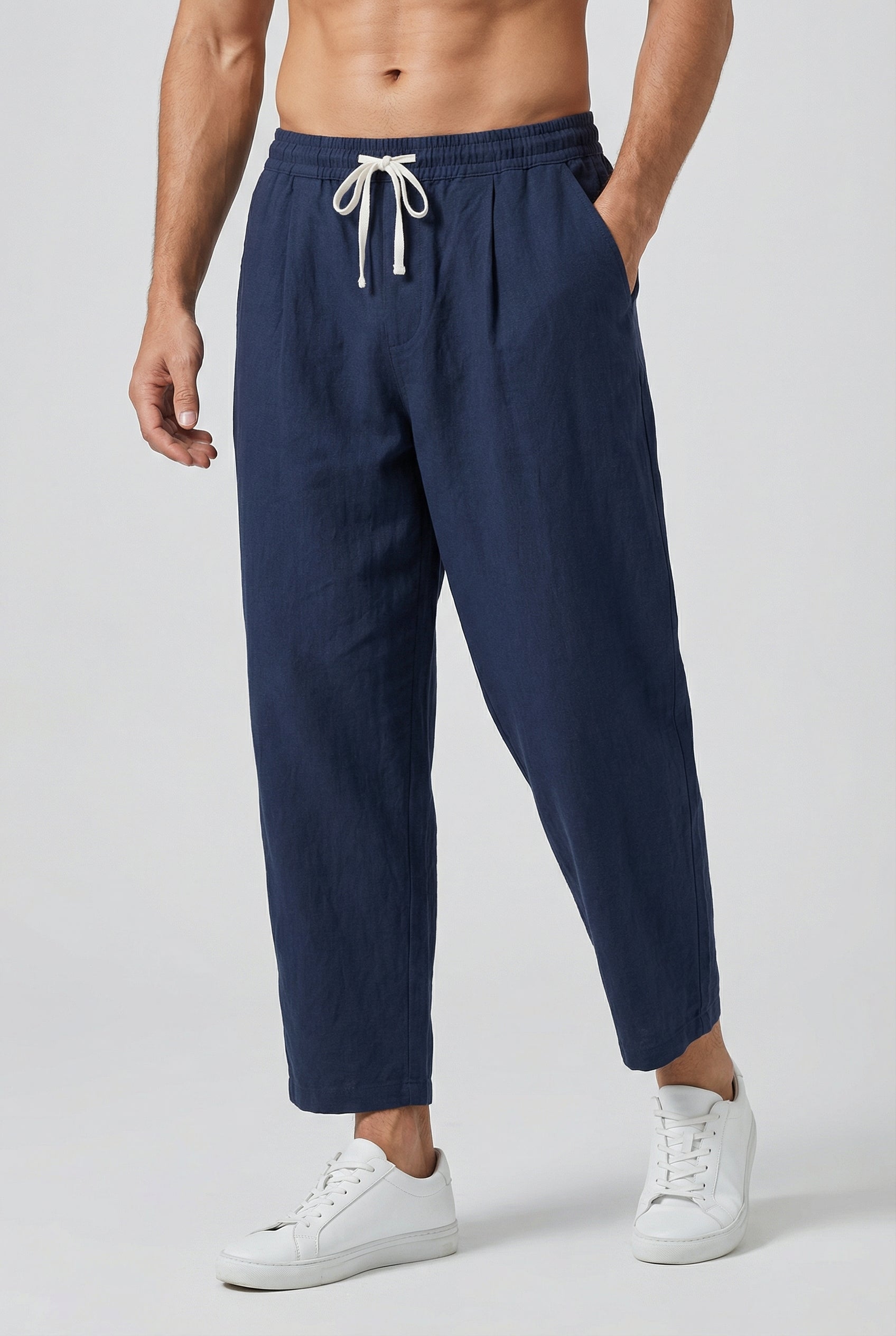 Pantaloni da uomo in misto cotone e lino – Modello estivo dalla vestibilità ampia con tasche