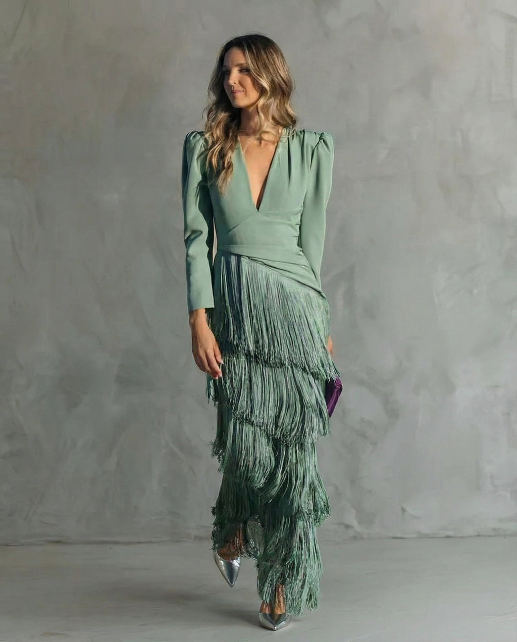 Abito midi elegante da donna con maniche sfrangiate – Chic e originale