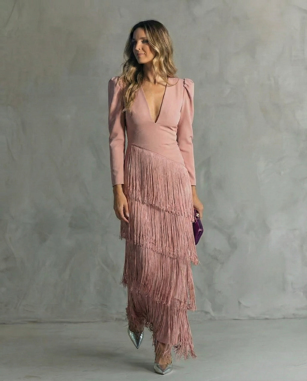 Abito midi elegante da donna con maniche sfrangiate – Chic e originale