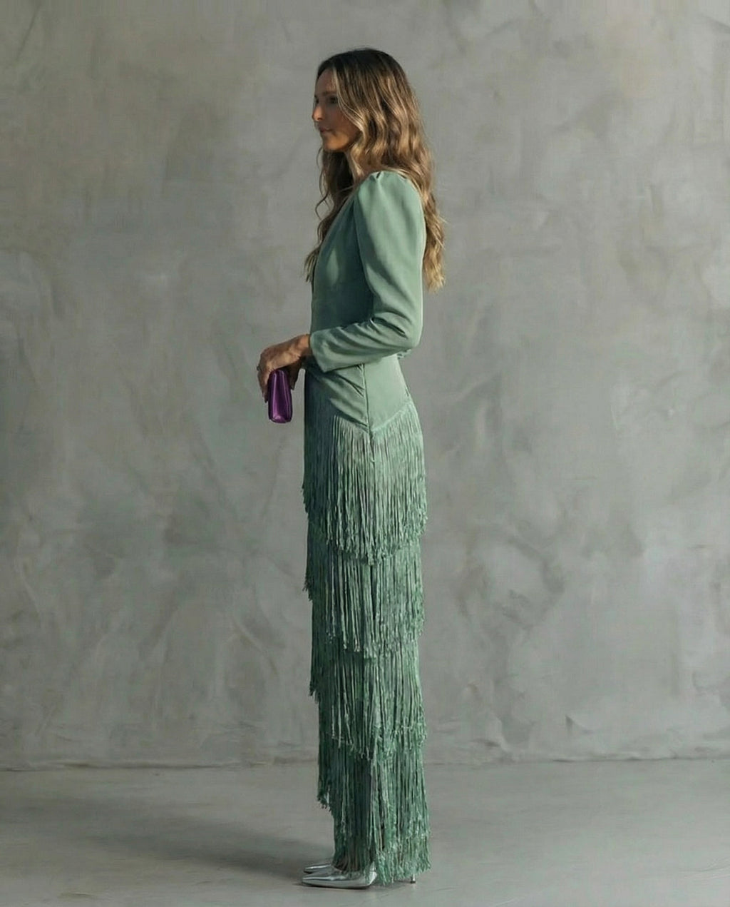 Abito midi elegante da donna con maniche sfrangiate – Chic e originale