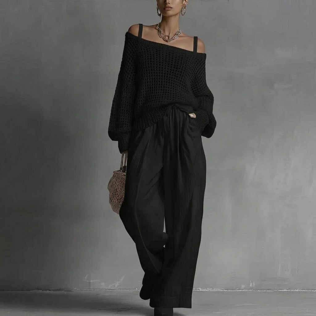 Conjunto completo para mujer de dos piezas: estilo elegante, moderno y fluido.