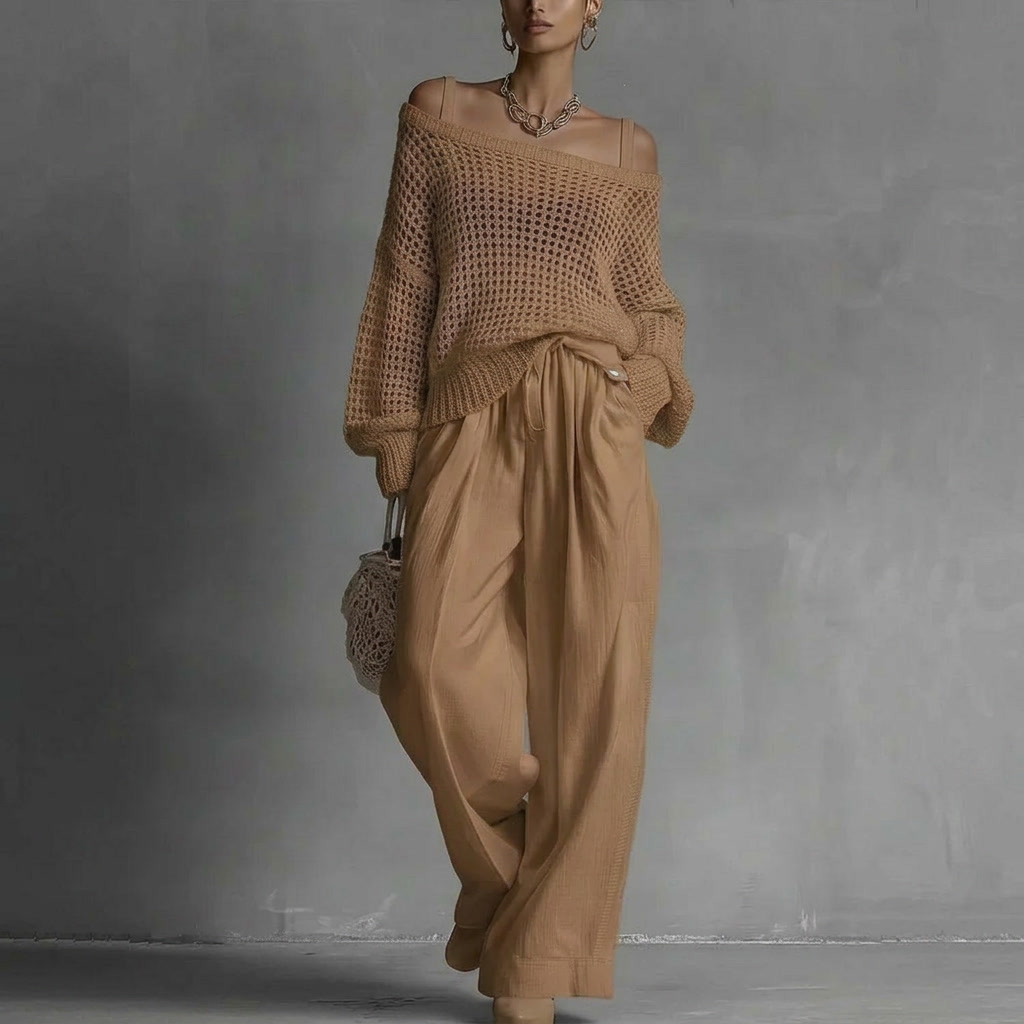 Conjunto completo para mujer de dos piezas: estilo elegante, moderno y fluido.