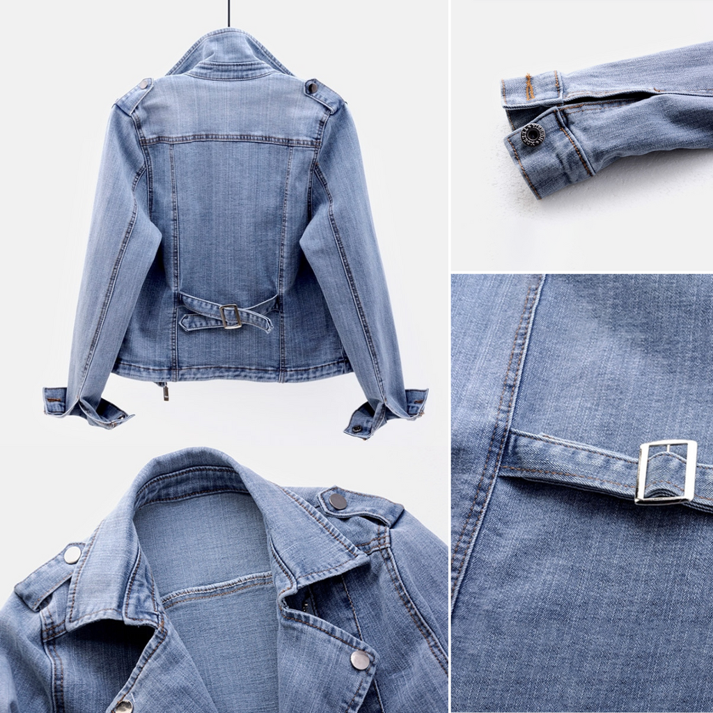 Elegante giacca in denim da donna – vestibilità slim con cerniera corta
