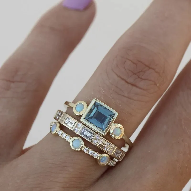 Set di Anelli Cristallo Blu Donna Lusso – Stile Vintage Raffinato e Luminoso.