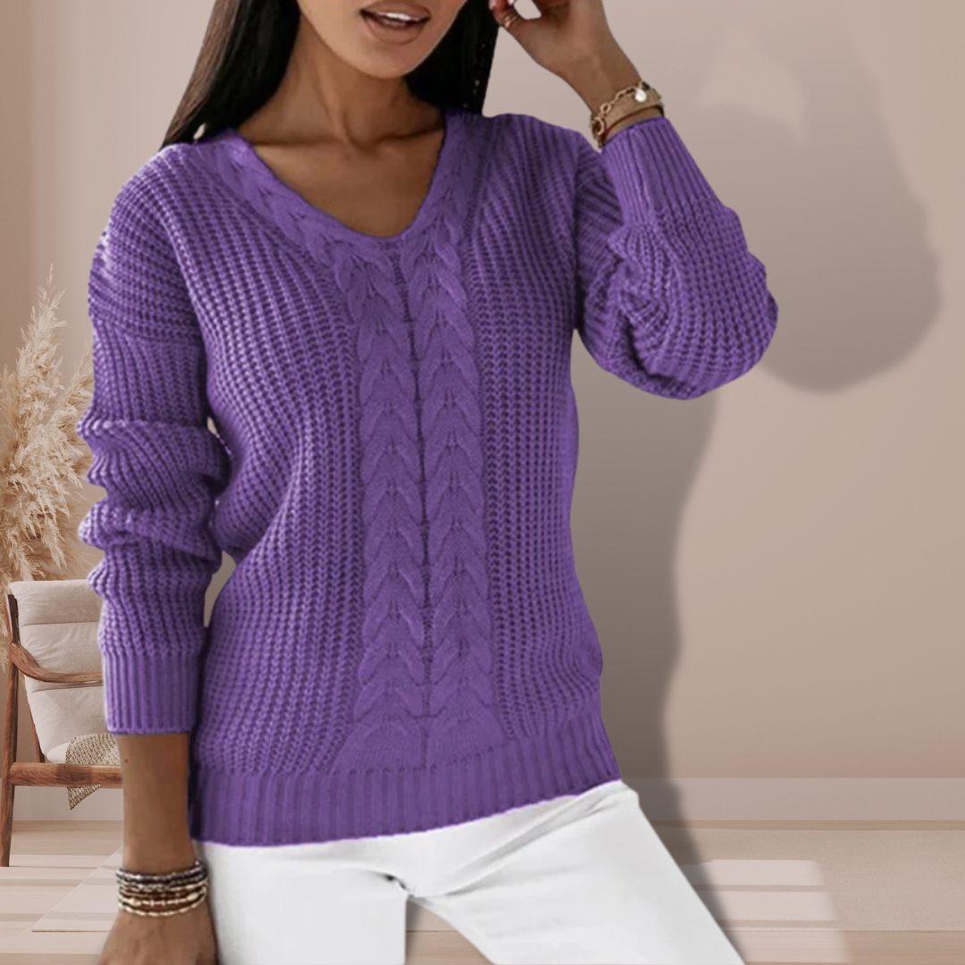 Maglione a trecce con scollo a V da donna – Maglione invernale casual