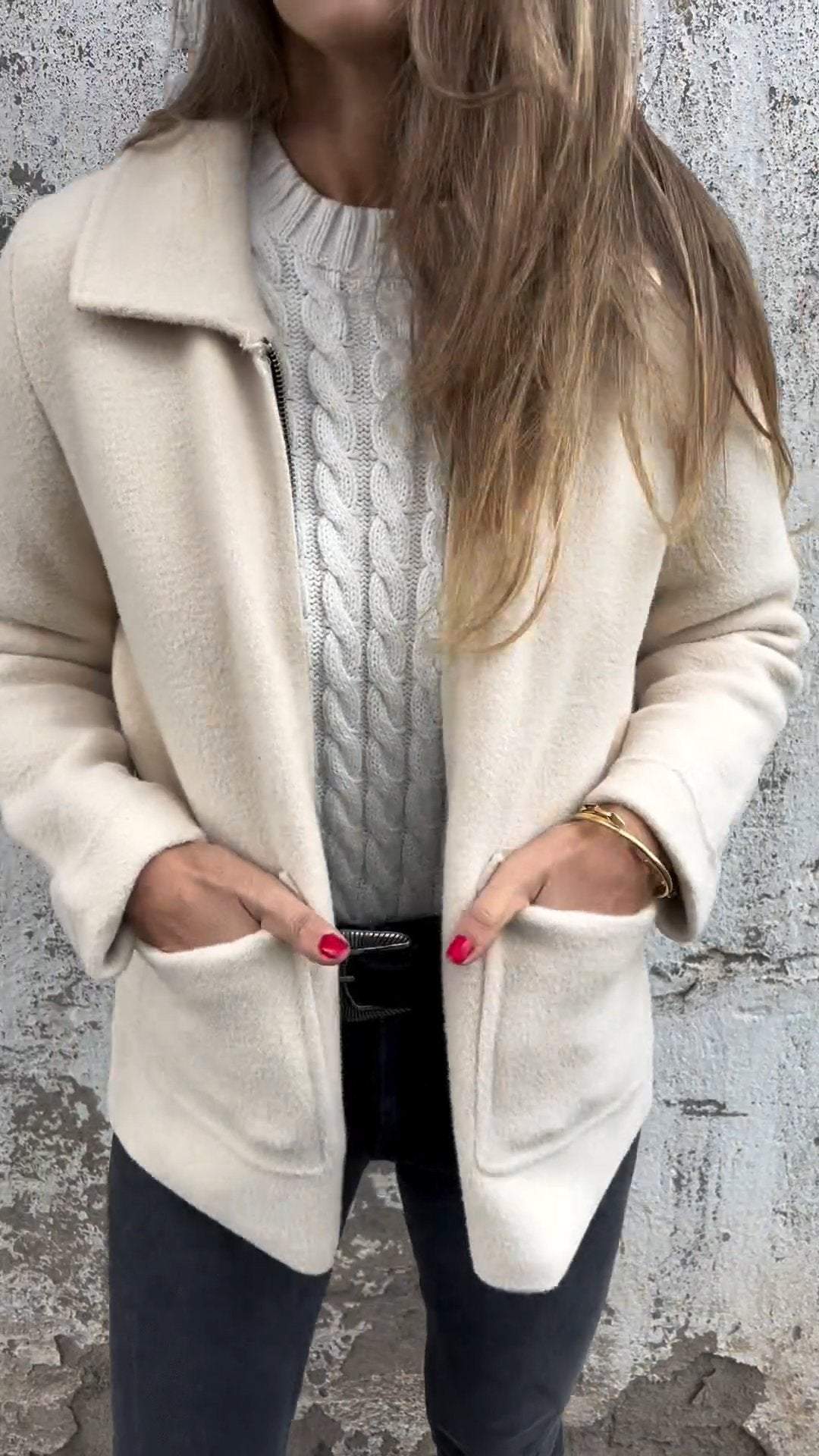 Giacca con cerniera di lusso da donna – Cappotto casual caldo