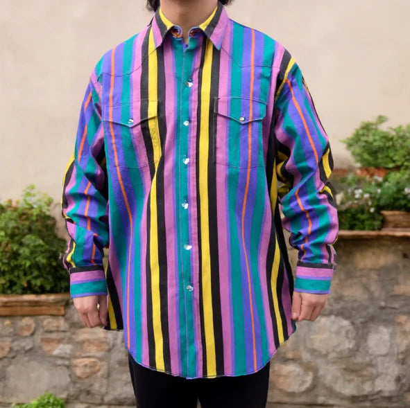 Camicia Uomo a Righe Blocchi Colore - Maniche Lunghe Casual