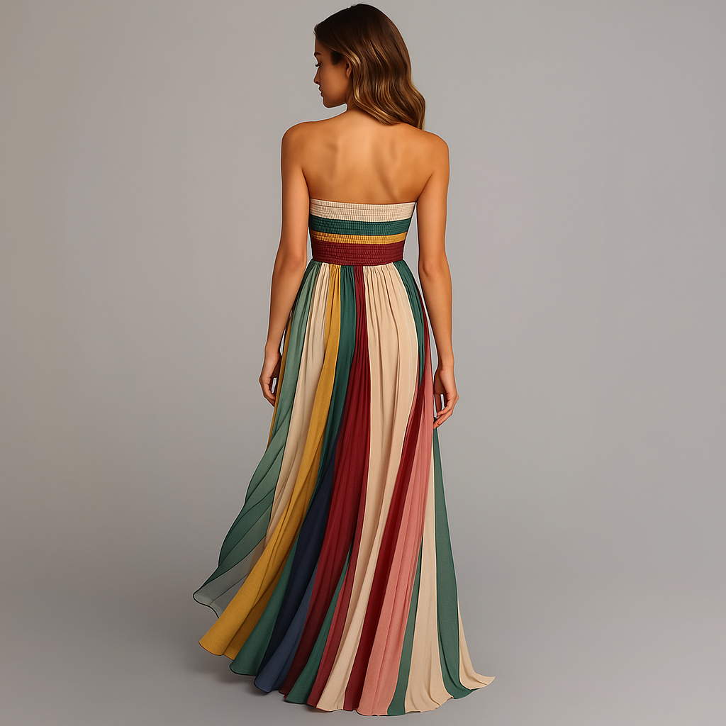 Abito lungo donna bustier plissettato – Vestito maxi elegante senza spalline per cerimonie e matrimoni
