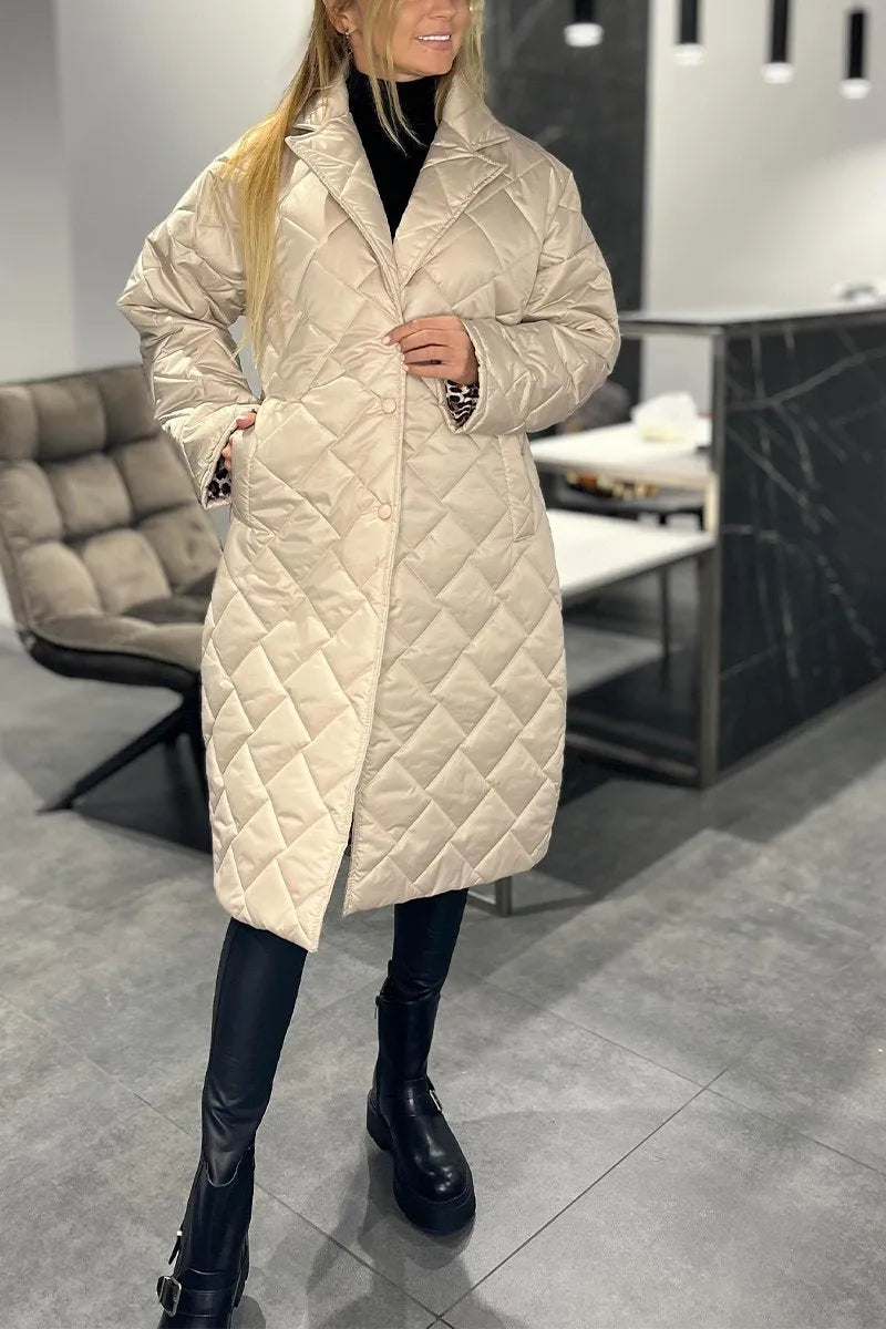 Cappotto trapuntato di media lunghezza da donna Premium - Elegante cappotto con stampa leopardata
