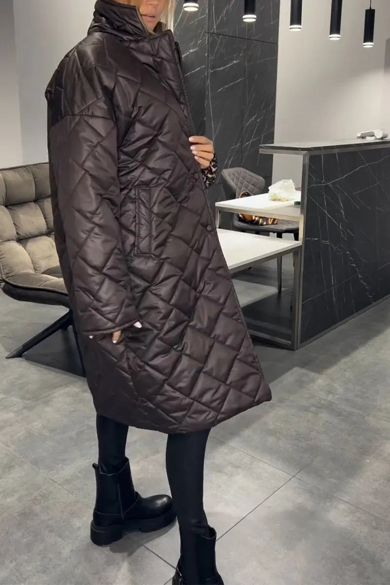 Cappotto trapuntato di media lunghezza da donna Premium - Elegante cappotto con stampa leopardata