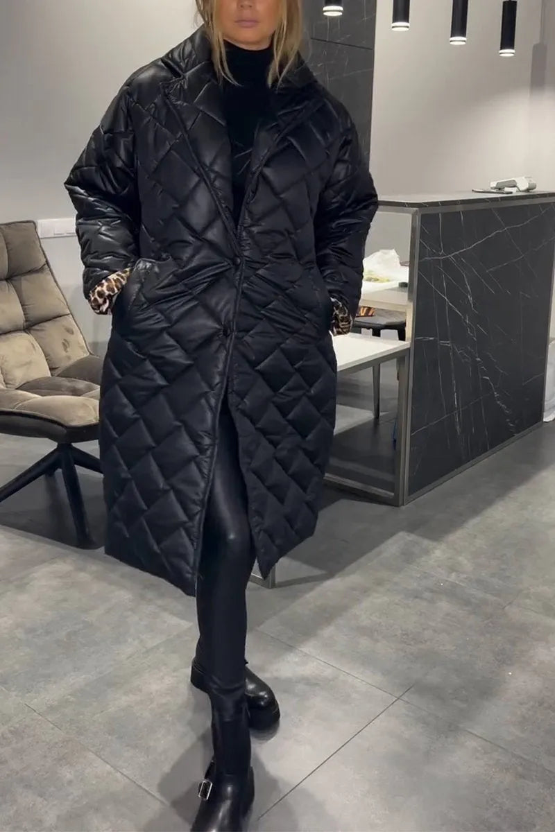 Cappotto trapuntato di media lunghezza da donna Premium - Elegante cappotto con stampa leopardata
