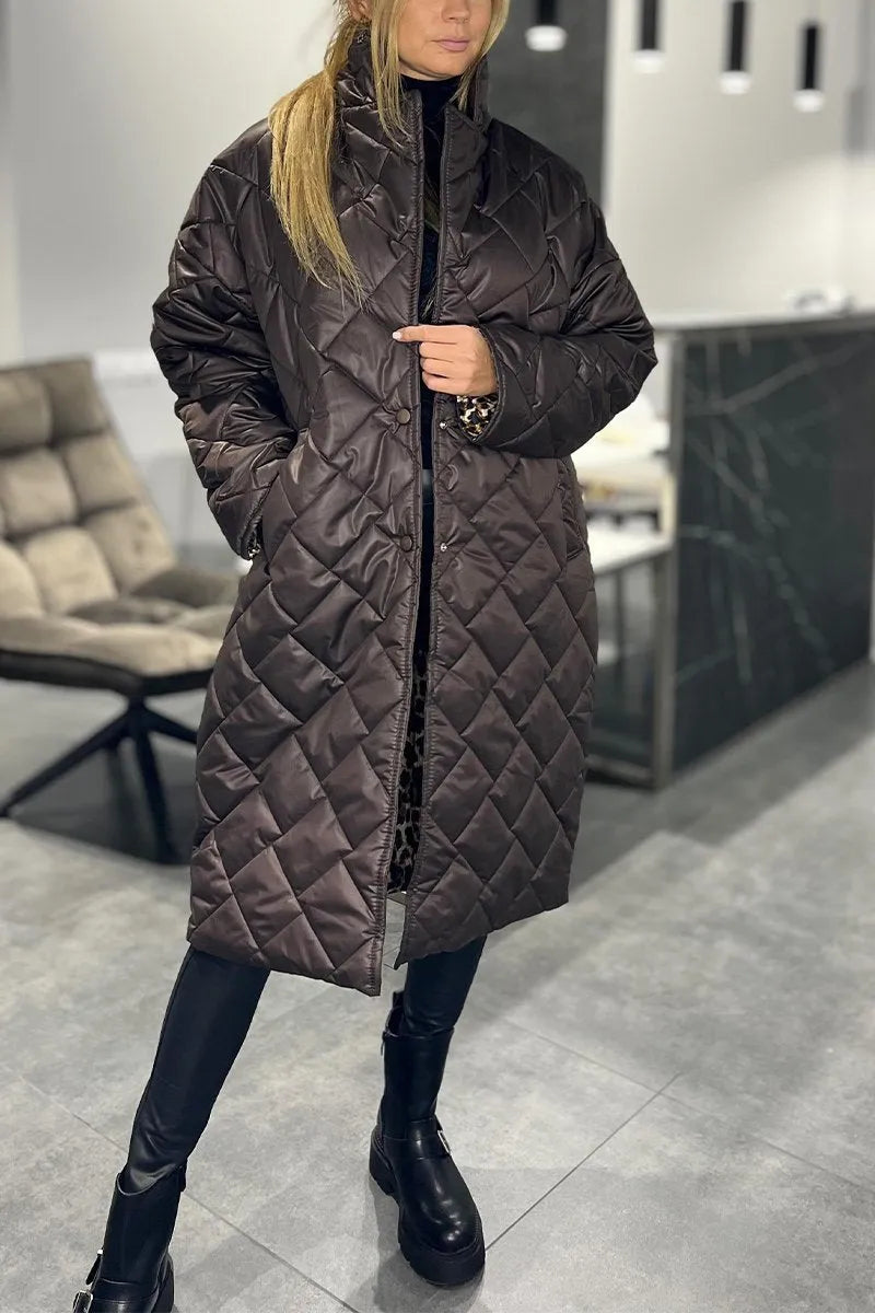 Cappotto trapuntato di media lunghezza da donna Premium - Elegante cappotto con stampa leopardata