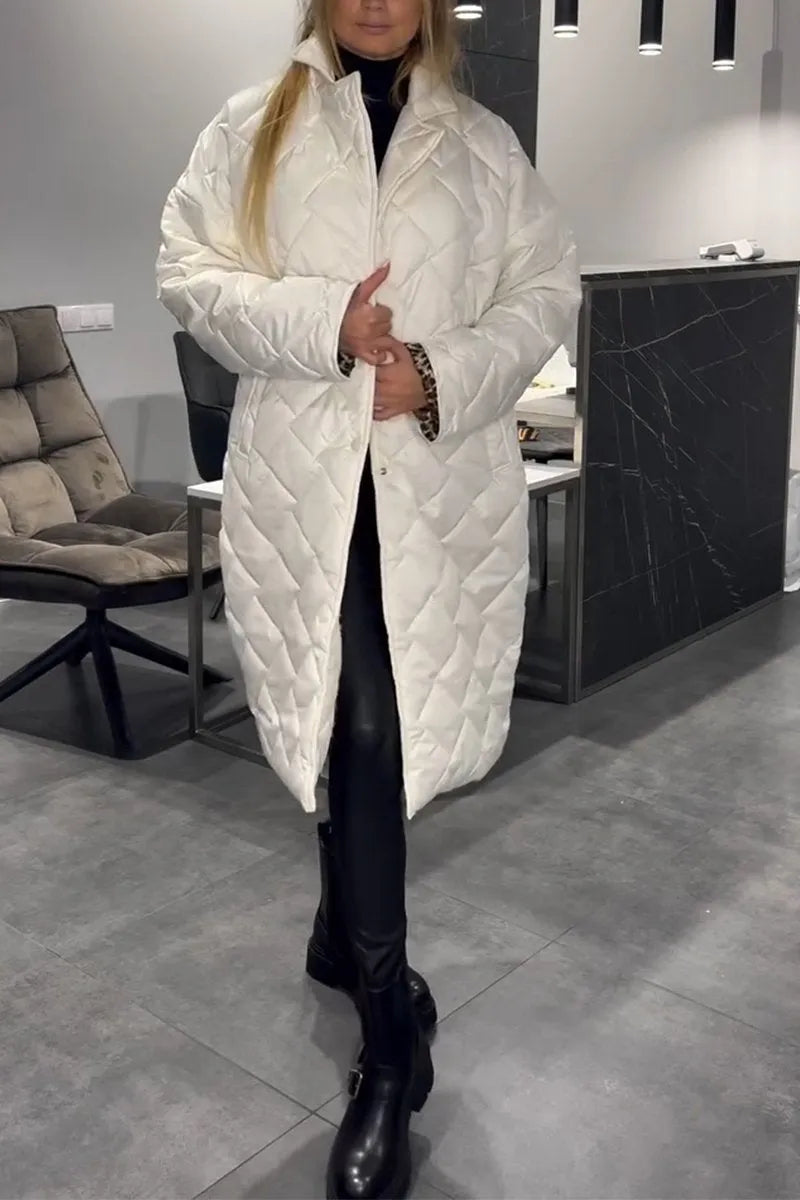 Cappotto trapuntato di media lunghezza da donna Premium - Elegante cappotto con stampa leopardata