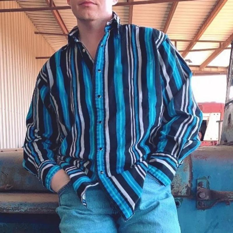 Camicia Uomo a Righe Western Maniche Lunghe - Stile Casual Denim