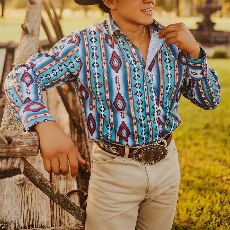 Camicia Uomo a Righe Western Maniche Lunghe - Stile Casual Denim