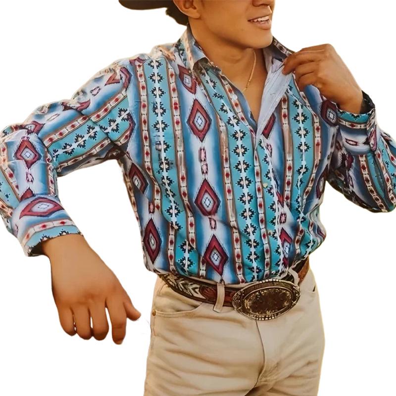 Camicia Uomo a Righe Western Maniche Lunghe - Stile Casual Denim