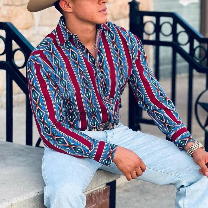 Camicia Uomo a Righe Western Maniche Lunghe - Stile Casual Denim