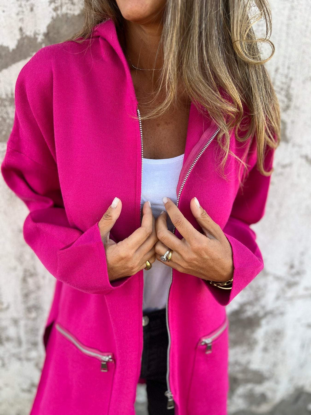 Cardigan Elegante Lungo con Cappuccio e Zip da Donna