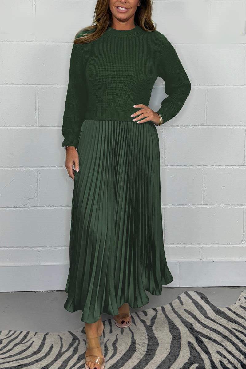 Completo donna invernale – Maglione in maglia e gonna plissé in raso eleganti
