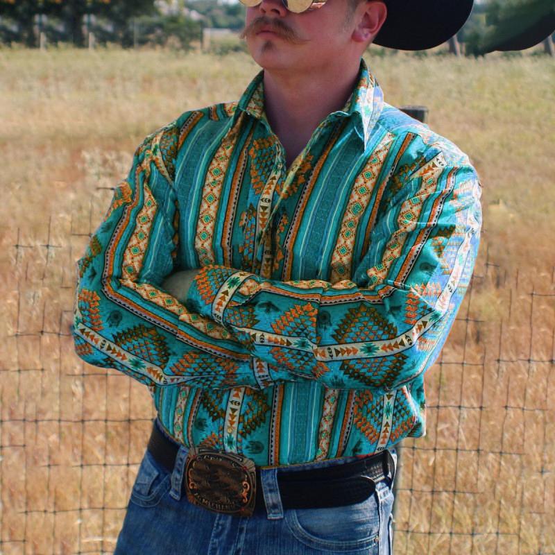 Camicia Uomo a Righe Western Maniche Lunghe - Stile Casual Denim