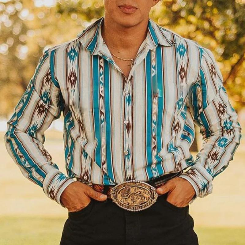 Camicia Uomo a Righe Western Maniche Lunghe - Stile Casual Denim