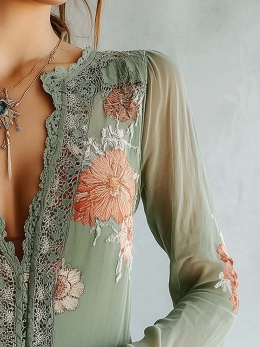 Camicetta in pizzo con stampa floreale da donna – Elegante top alla moda