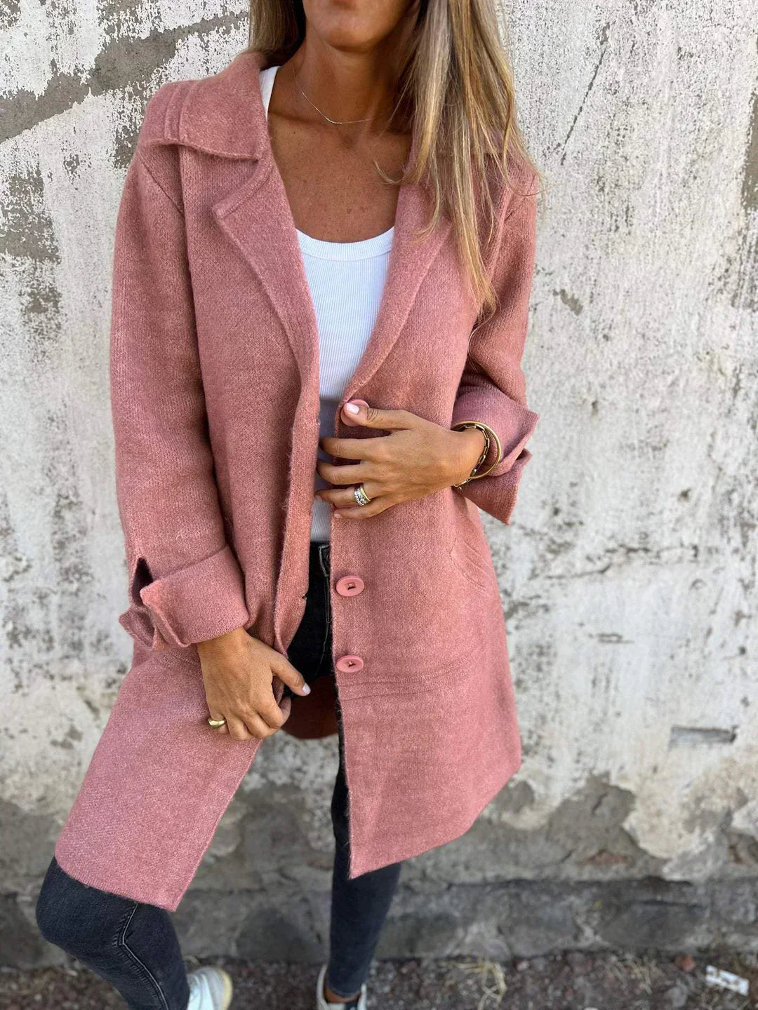 Giacca oversize in tweed da donna – Collo con revers dentellato e bottoni chic