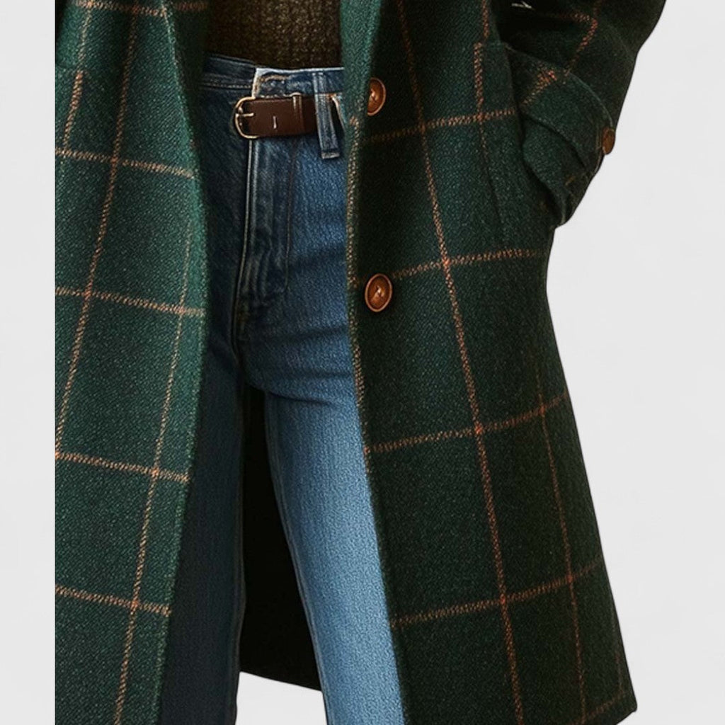 Cappotto da donna in tweed a quadri – Colletto con revers a lancia e motivo scozzese classico