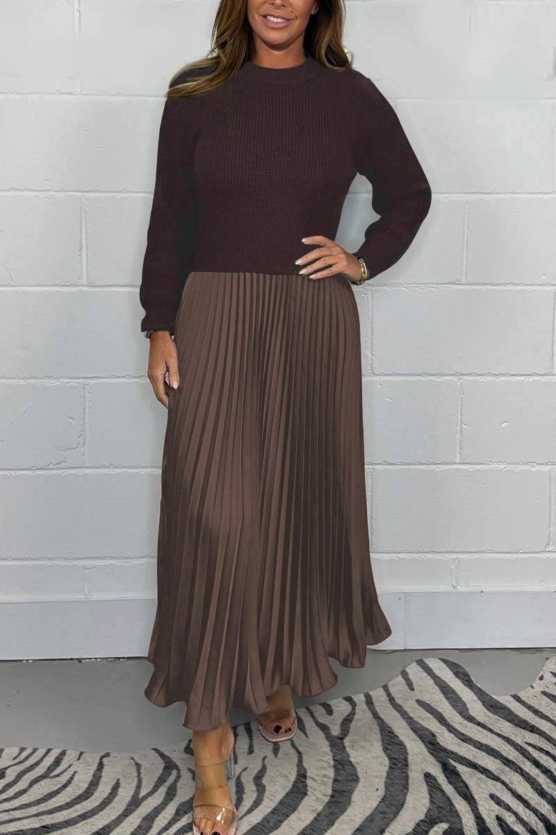 Completo donna invernale – Maglione in maglia e gonna plissé in raso eleganti