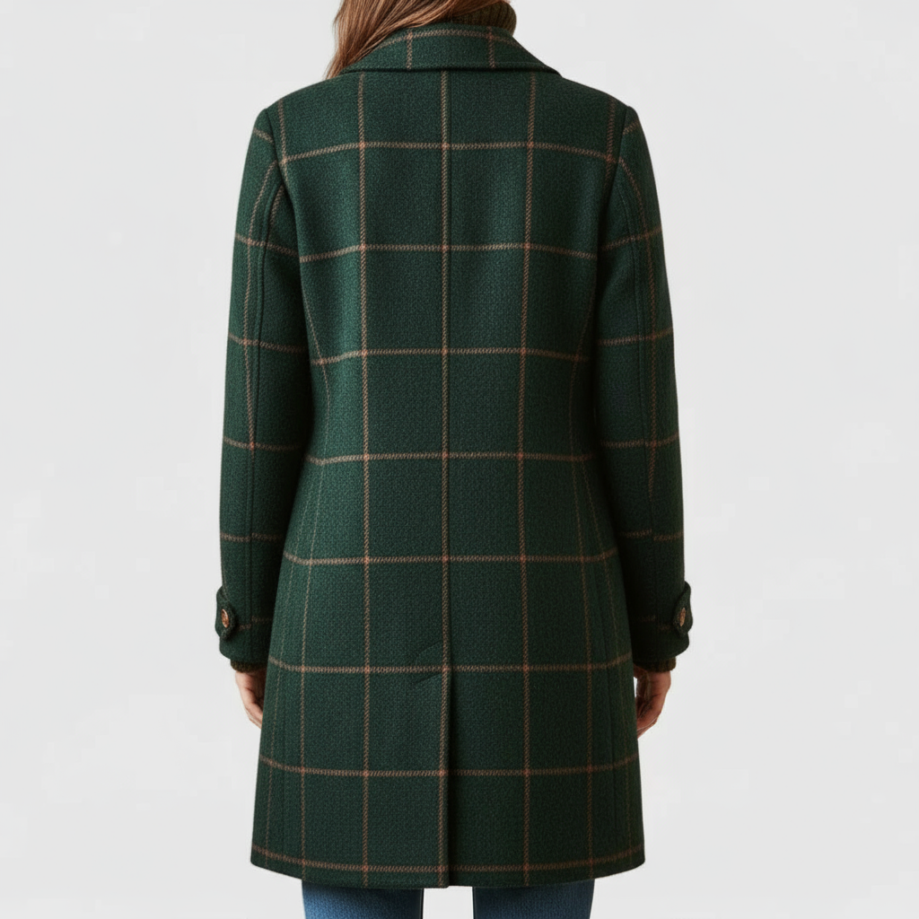 Cappotto da donna in tweed a quadri – Colletto con revers a lancia e motivo scozzese classico
