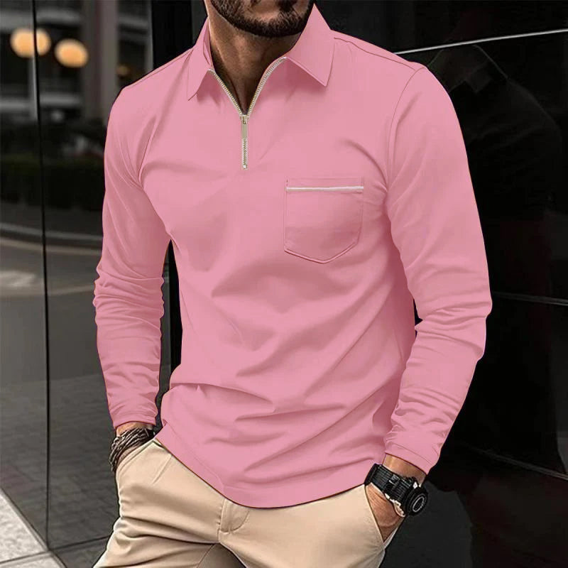 Polo a maniche lunghe premium da uomo – Camicia casual con taschino sul petto
