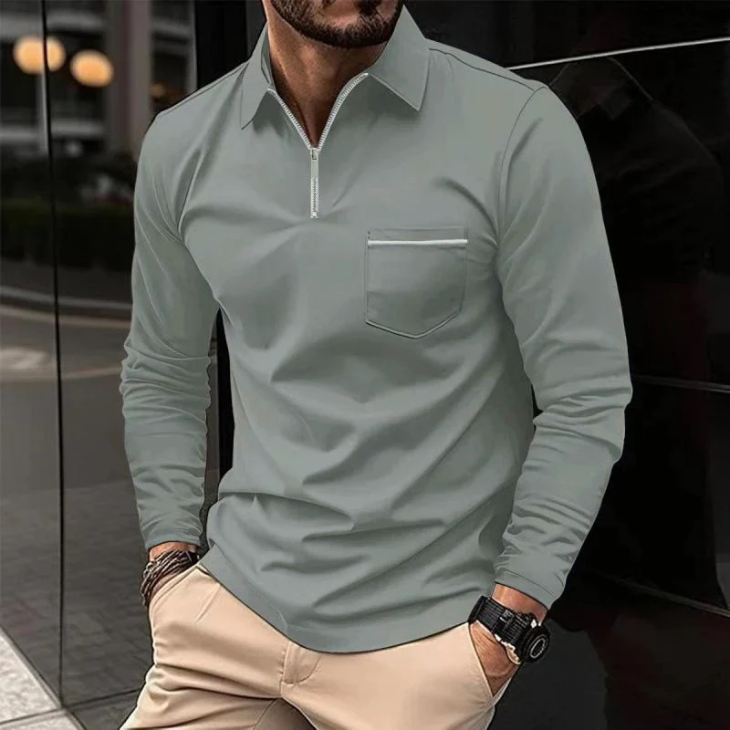 Polo a maniche lunghe premium da uomo – Camicia casual con taschino sul petto
