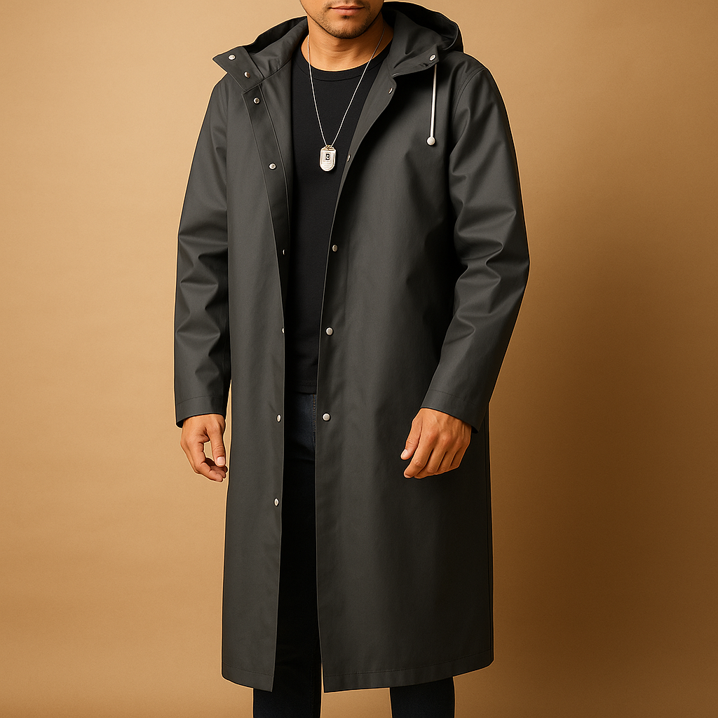 Impermeabile lungo premium da uomo - Elegante cappotto con cappuccio