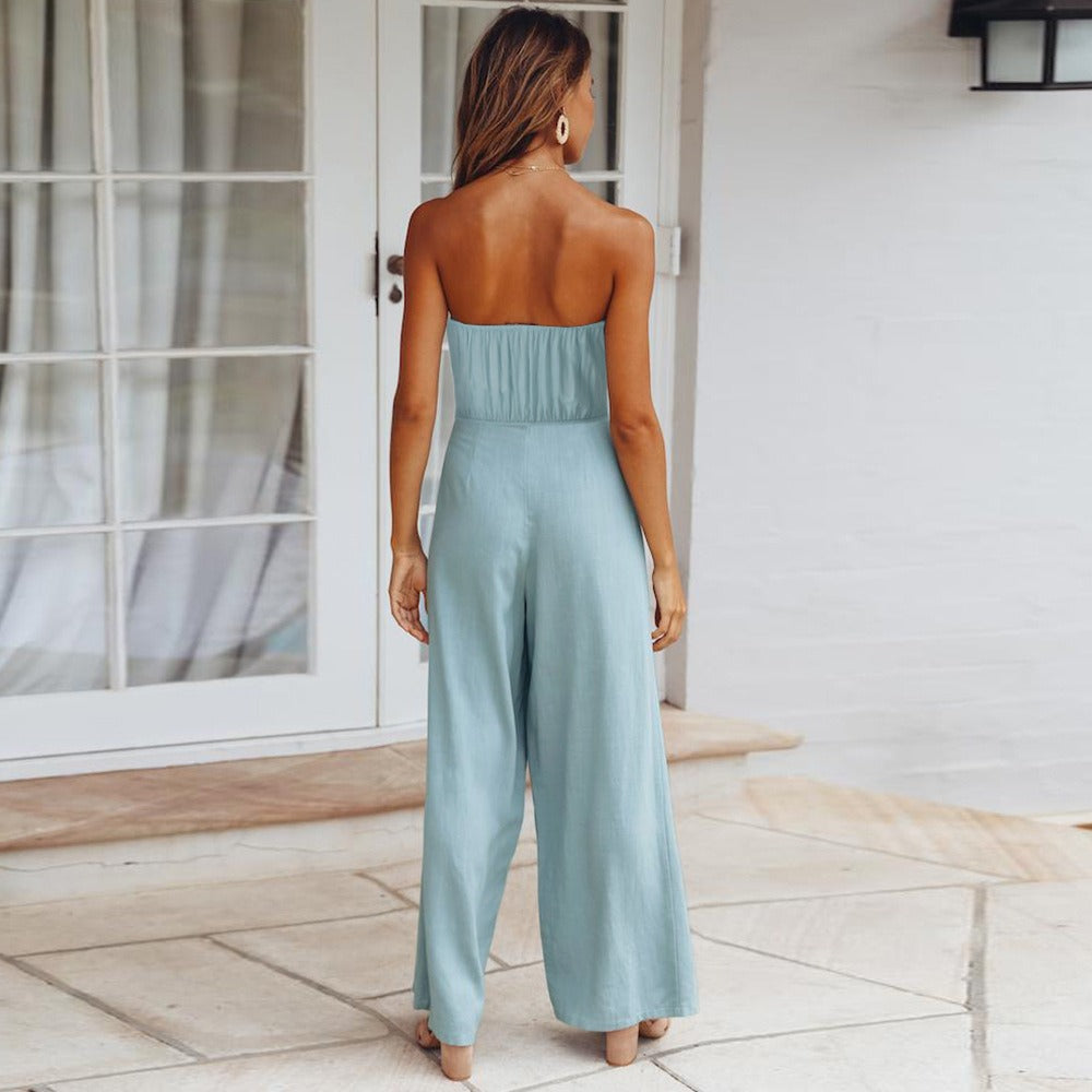 Tuta intera da donna in morbido crêpe – Scollo a V, fluida, elegante, casual, stile festa
