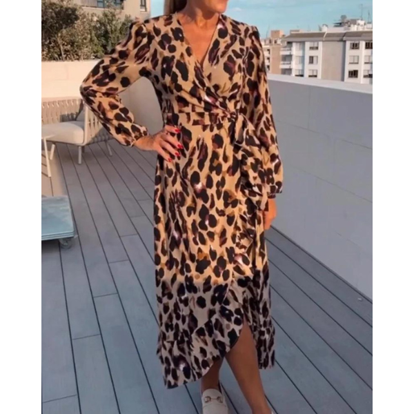 Abito da donna con stampa leopardata – Scollo a V, stile estivo casual e sexy