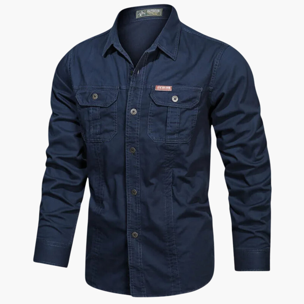 Camicia da uomo per attività all'aperto – Modello elegante e resistente con bottoni e tasche sul petto